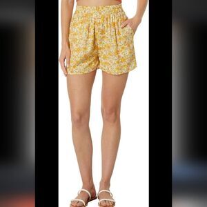 Billabong Love To Lounge Elastic Waist Shorts Yellow Floral Print Size S Small
